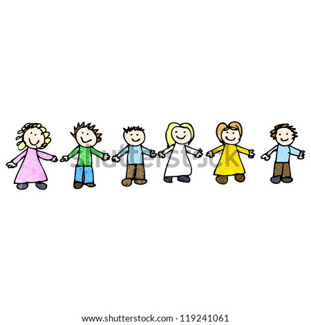 child\'s drawing of people holding hands