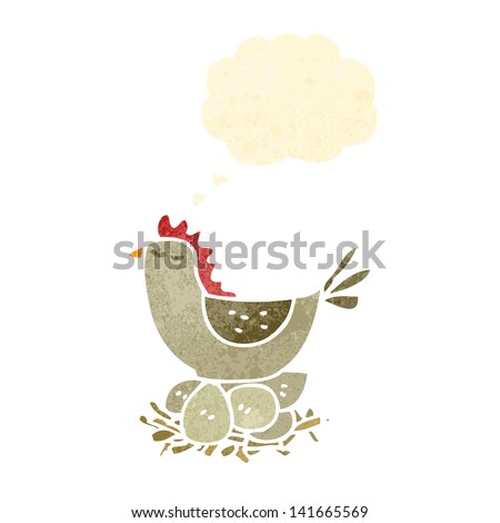 retro cartoon hen on nest of eggs retro cartoon hen on nest of eggs
