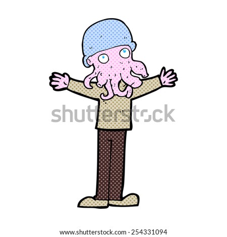 retro comic book style cartoon alien squid face man