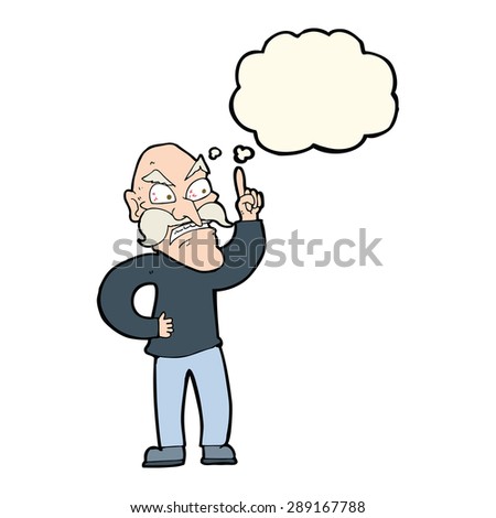cartoon old man laying down rules with thought bubble