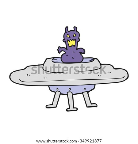 freehand drawn cartoon alien in flying saucer