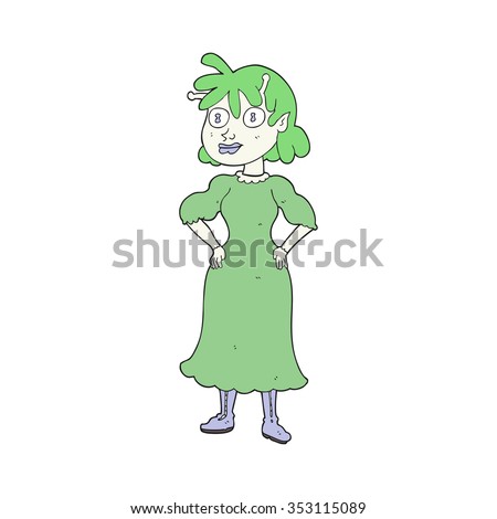 freehand drawn cartoon alien woman