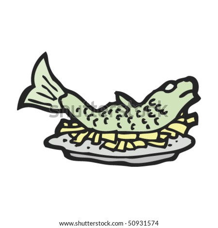 cartoon fish and chips. drawing of fish and chips