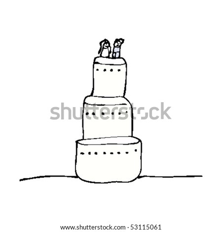 stock vector child's drawing of a wedding cake