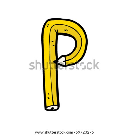 stock vector pencil letter P cartoon