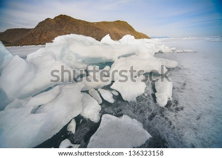 frozen baikal lake in winter