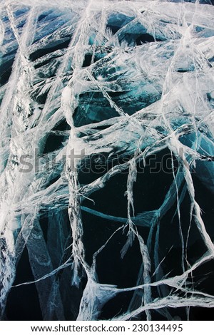 Winter Baikal. Texture of ice on the winter lake.