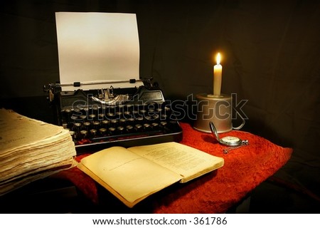 old books and  typewriter