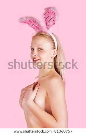 stock photo funny nude girl isolated on pink background