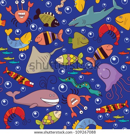 Seamless background - underwater wildlife, marine animals, cartoon concept