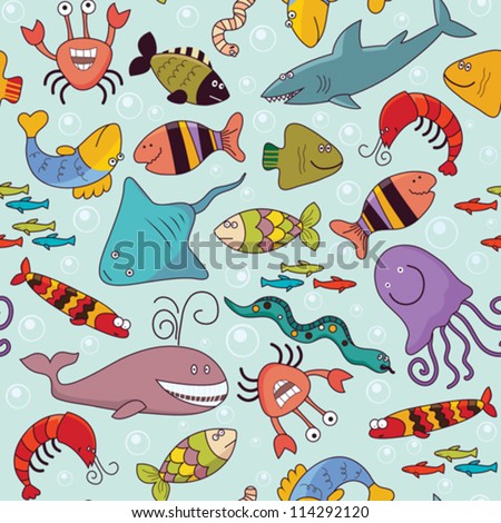 Seamless background - underwater wildlife, marine animals, cartoon concept