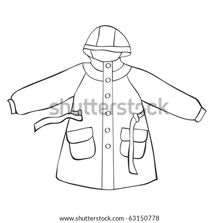 stock vector : Rain coat with hood isolated on white. outline drawing