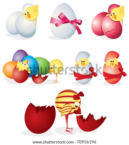 clip art easter eggs. stock photo : Set of easter eggs and chicks. Clip-art