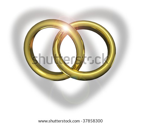 stock photo Linked wedding rings casting shadows which form a heart symbol