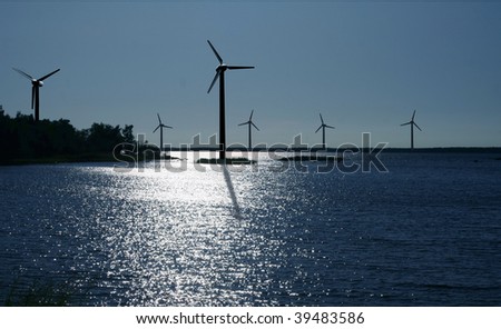 On-shore wind power farm at moonlight