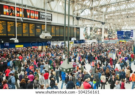 LONDON, UK - JUNE 3:  Transport chaos at Waterloo Station as up to one million people arrive for the Queen Elizabeth II Diamond Jubilee celebrations in London, UK on June 3, 2012