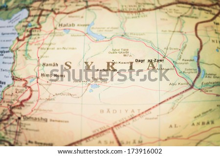 map of the middle-east region of Syria with blurred edges to highlight center of the image