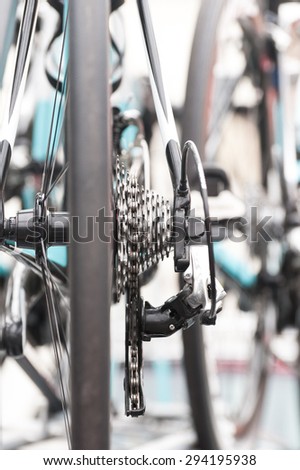 gears and chain closeup on a professional racing bicycle