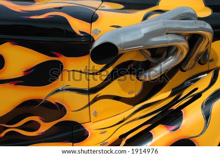 stock photo sunburst flame paintwork on hot rod