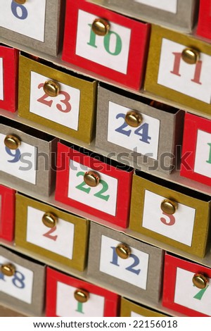 random numbers on small cardboard file draws