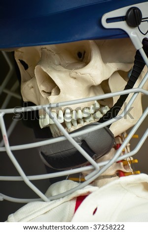 scary skull in a protective sports helmet