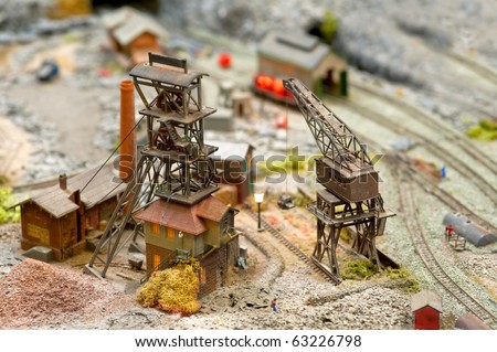 Coal Mining Buildings And Equipment On A Model Train Set Layout Stock 