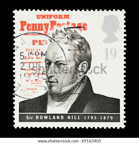 UNITED KINGDOM - CIRCA 1995: mail stamp printed in the UK commemorating the work of postage pioneer Sir Rowland Hill, circa 1995