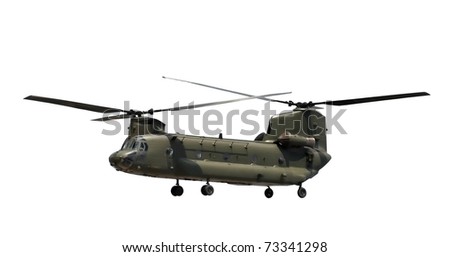 double rotor military helicopter isolated on white