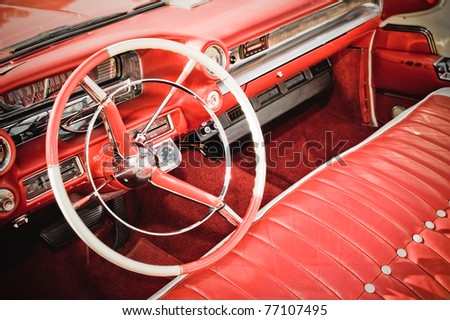 stock photo retro styled classic american car interior with red leather 