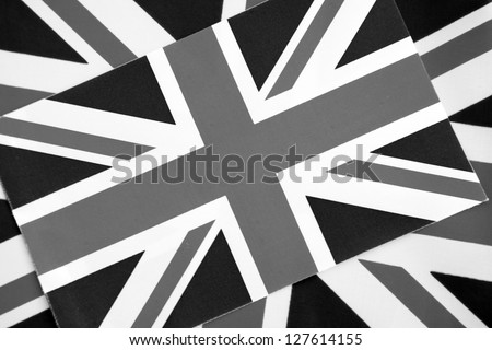Two Union Jack Flags of UK Background in Black and White Tone