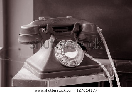 Old Telephone in Black and White Sepia Tone