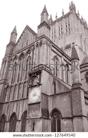 Wells Cathedral Church in Black and White Sepia Tone