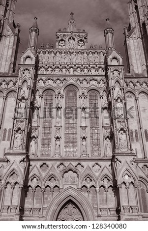 Wells Cathedral Church, England, UK in Black and White Sepia Tone