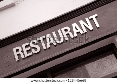 Restaurant Sign in Black and White Sepia Tone