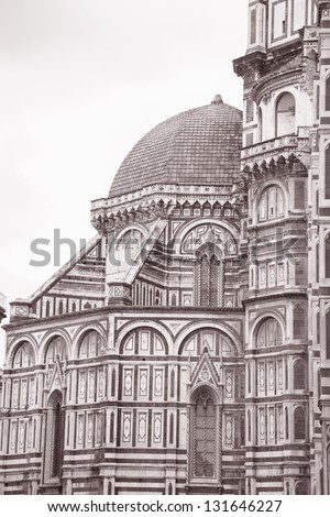 Facade of Duomo Cathedral Church; Florence; Italy in Black and White Sepia Tone