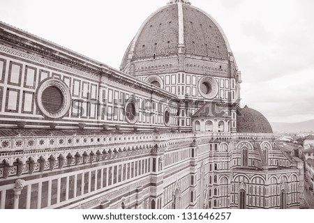 Duomo Cathedral Church Dome, Florence, Italy in Black and White Sepia Tone