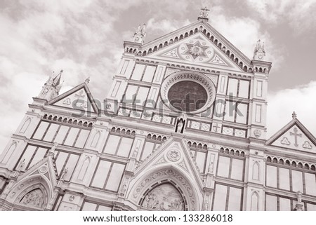 Santa Croce Church, Florence, Italy in Black and White Sepia Tone