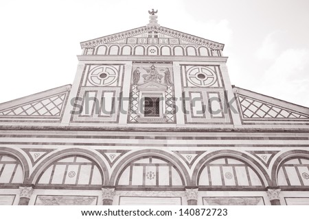 San Miniato al Monte Church, Florence, Italy in Black and White Sepia Tone