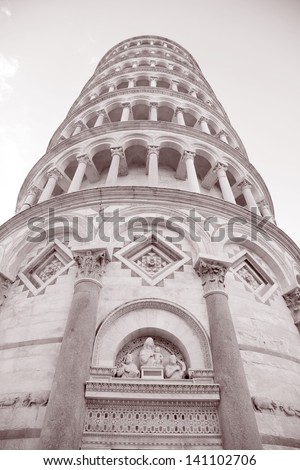 Leaning Tower of Pisa; Italy in Black and White Sepia Tone