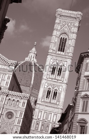 Doumo Cathedral Church Facade, Florence in Black and White Sepia Tone
