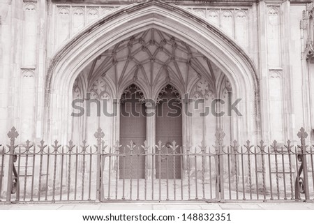 Main Door of Winchester Cathedral Church, England; UK in Black and White Sepia Tone