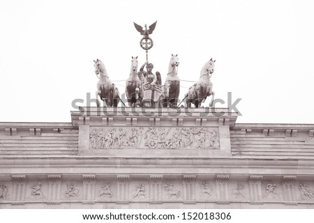 Quadriga Sculpture by Gottfried, Brandenburger Gate, Berlin, Germany in Black and White Sepia Tone