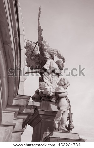 Angel Sculpture on Dome of Berliner Dom Cathedral Church; Berlin; Germany