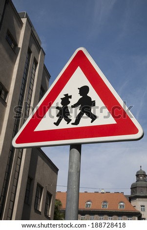 School Warning Sign in Urban Setting