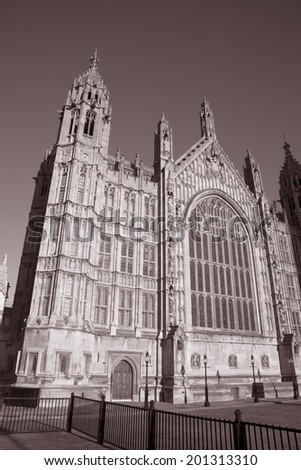 Houses of Parliament, Westminster; London, England, UK in Black and White Sepia Tone