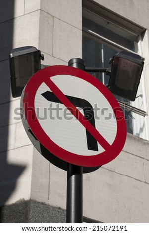 No Left Turn Traffic Sign in Urban Setting
