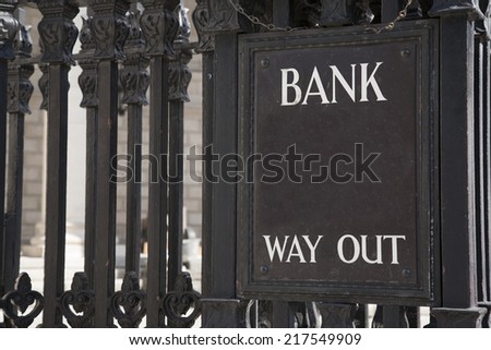 Bank Way Out Sign in Urban Setting