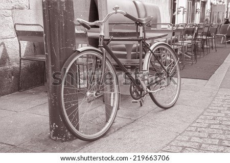 Bike in Coppinger Row Street in Dublin; Ireland; Europe in Black and White Sepia Tone