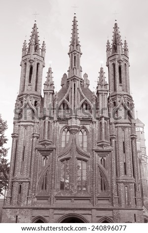 St Annes Church, Vilnius, Lithuania in Black and White Sepia Tone