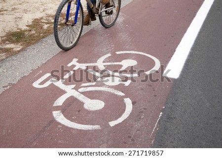 Cycle Lane and Cyclist, Formentera, Balearic Islands, Spain